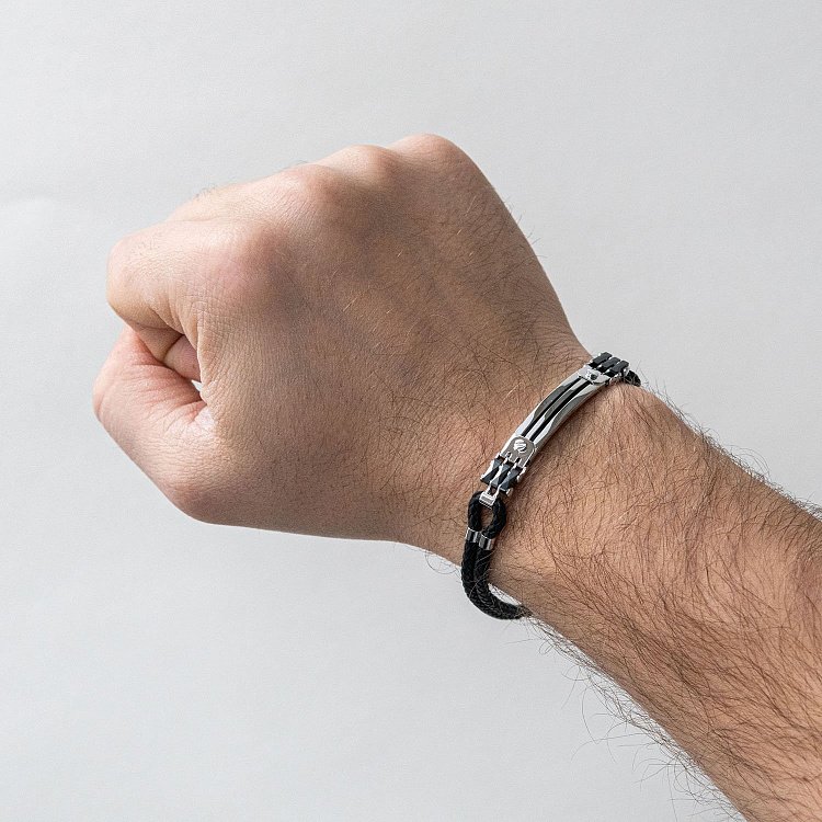 Каучуковий браслет з білого золота (онікс, кераміка) б03981 від ювелірного магазину Онікс - 1