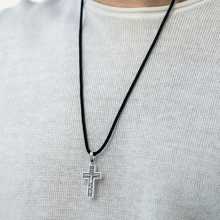 Серебряный крест "Распятие. Спаси и Сохрани" (на укр. языке) кду-16 от ювелирного магазина Оникс - 1