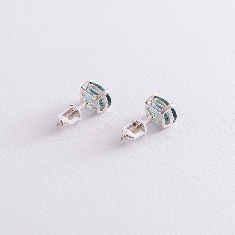 Серебряные серьги - пусеты с синт. турмалином 121958 от ювелирного магазина Оникс - 4