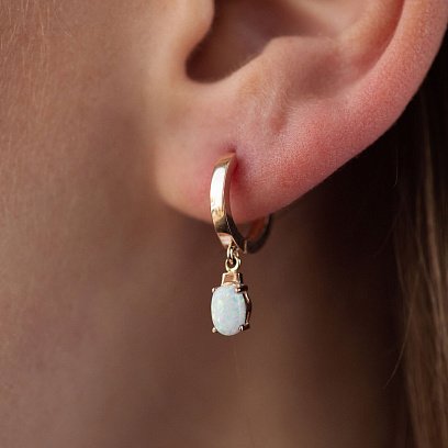 Сережки - кільця з опалом (червоне золото) с08702 №4