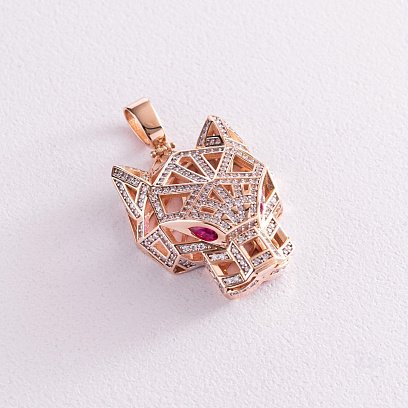 Золотая подвеска "Пантера" с фианитами п03643 №5