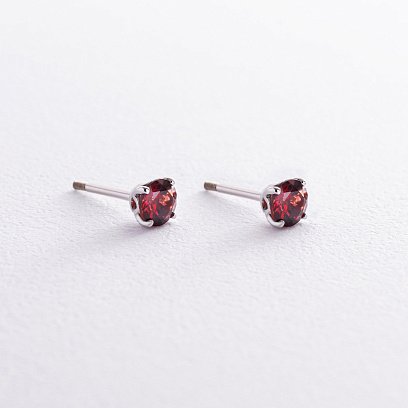 Золотые серьги - пусеты с пиропами с08411 №5