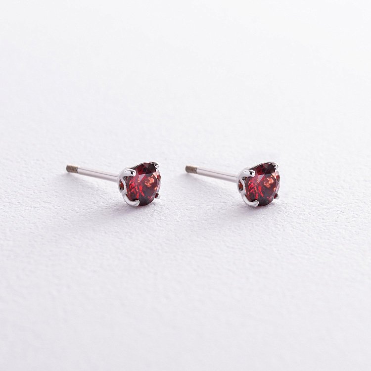 Золотые серьги - пусеты с пиропами с08411 от ювелирного магазина Оникс - 4