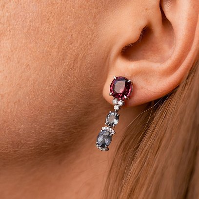 Золоті сережки - пусети (діаманти, родоліти, цаворити, демантоїди) сб0569nl №5