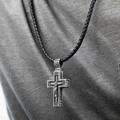 Серебряный крест "Распятие. Спаси и Сохрани" с эбеновым деревом 625 №2