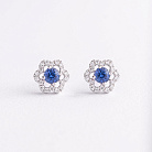 Золотые серьги - пусеты "Цветочки" с бриллиантами и сапфирами сб0670ca от ювелирного магазина Оникс