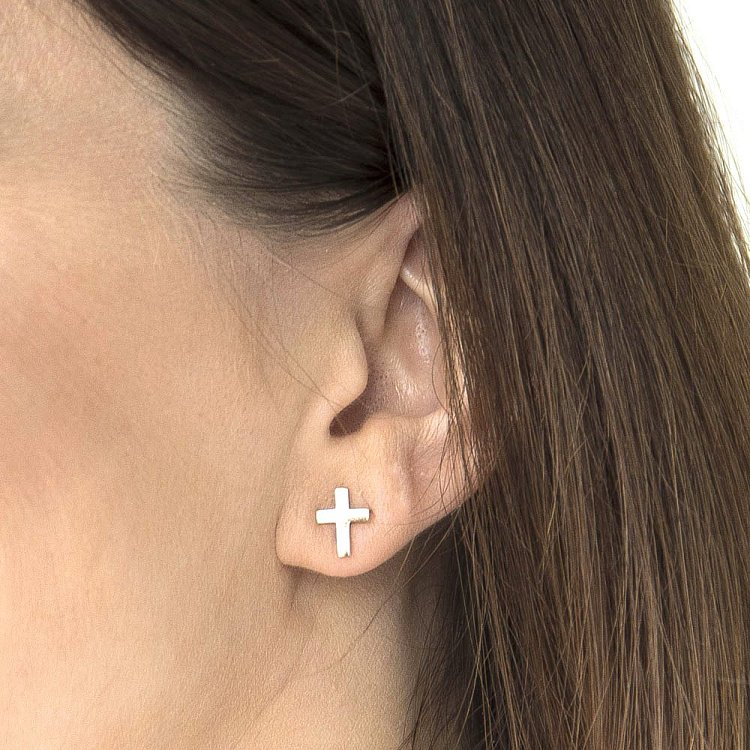 Золотые серьги-пусеты "Крестики" с05273 от ювелирного магазина Оникс - 3