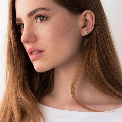 Сережки-пусети "Конюшина" в жовтому золоті с05619 №2