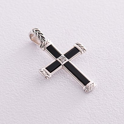 Серебряный крестик "With God all things are possible" (фианиты, оникс) 280