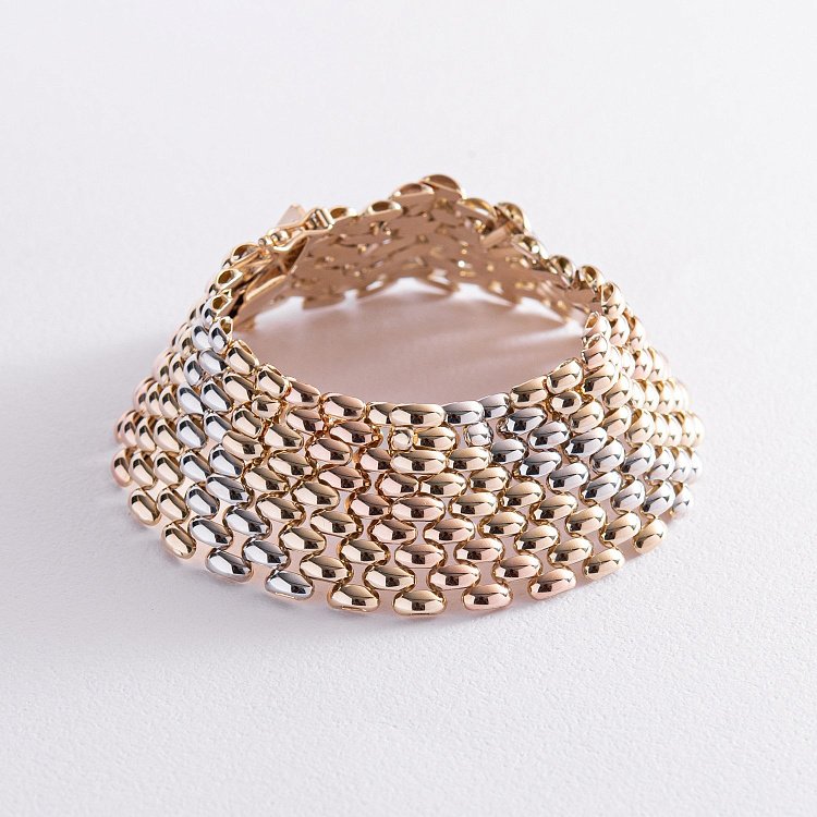 Золотой широкий браслет "Милена" б05005 - 7 Золотой широкий браслет "Милена" б05005 от ювелирного магазина Оникс - 7