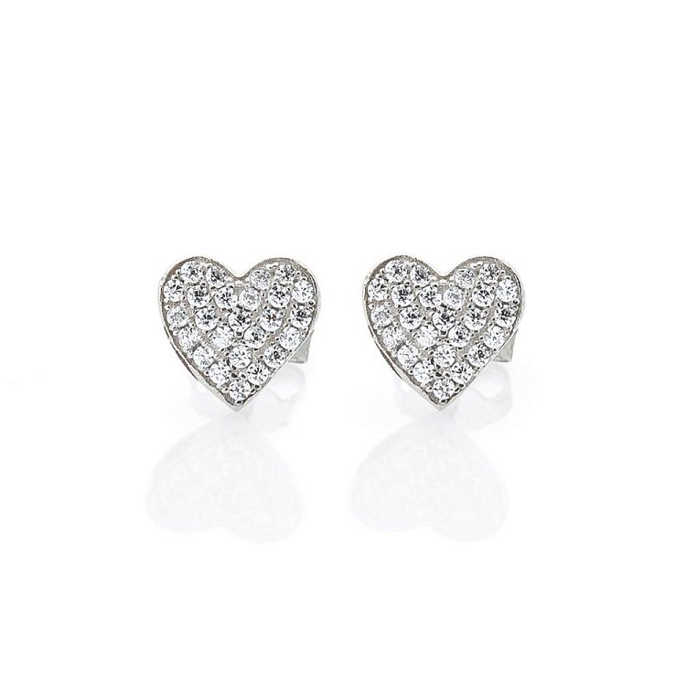 Серебряные серьги-пусеты "Сердечки" с фианитами 122049 от ювелирного магазина Оникс - 3