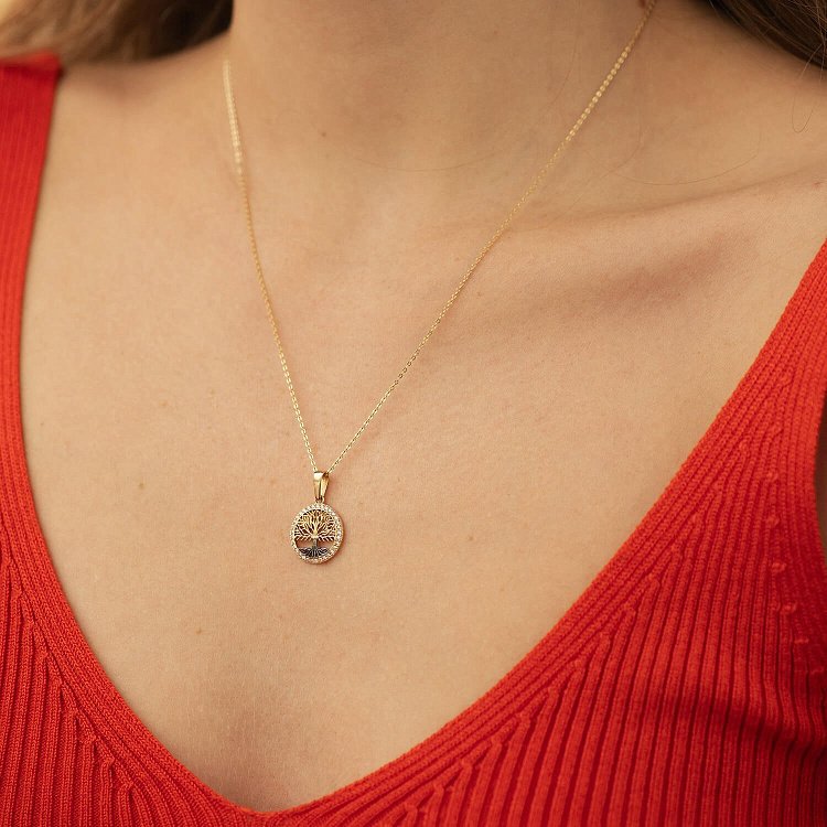 Кулон "Древо жизни" с фианитами (желтое золото) п03821 от ювелирного магазина Оникс - 1