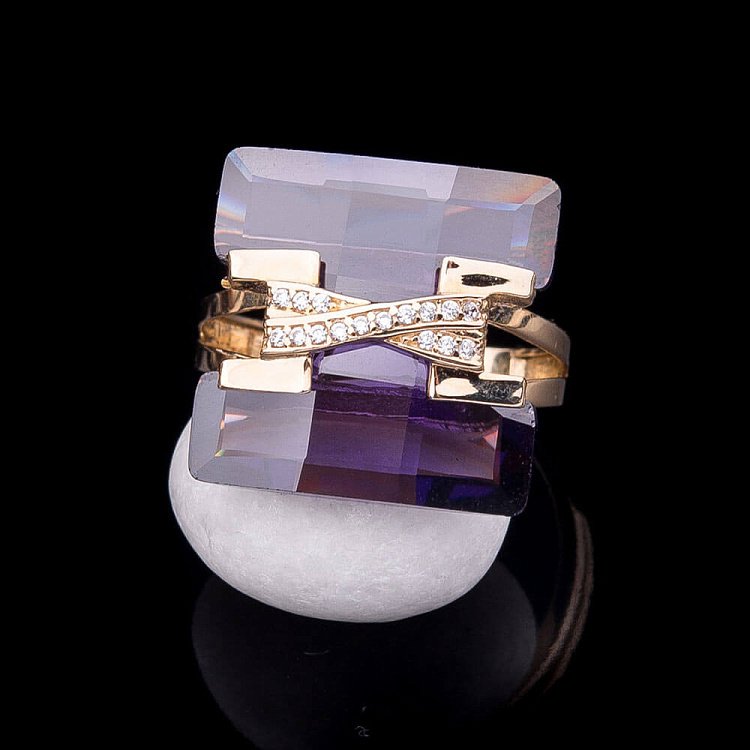 Золота каблучка з фіанітами к03265 від ювелірного магазину Онікс - 3