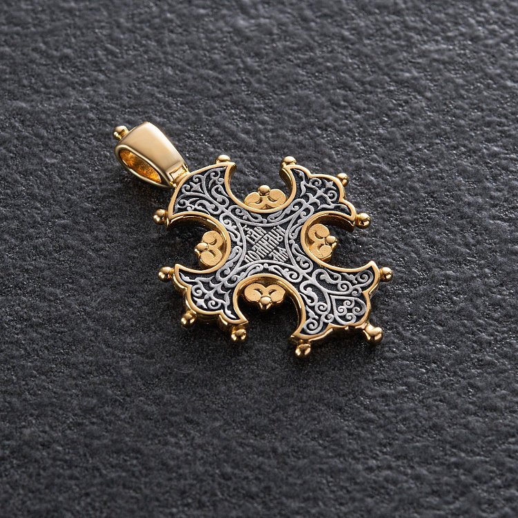 Серебряный крест с позолотой "Процвете Древо Креста" 131681 от ювелирного магазина Оникс - 1