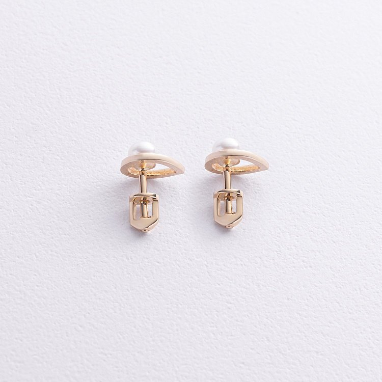 Сережки - пусети "Крапельки" з перлами (жовте золото) с08732 від ювелірного магазину Онікс - 2