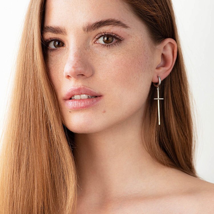 Сережки "Хрести" в білому золоті с06758 від ювелірного магазину Онікс - 3