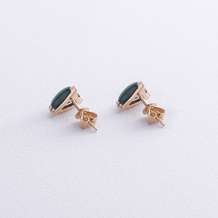 Золотые серьги - пусеты (малахит, бриллианты) сб0511sm от ювелирного магазина Оникс - 2