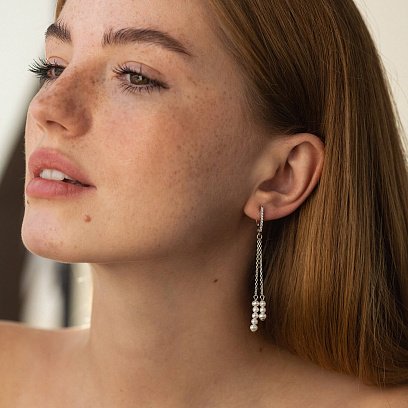 Серебряные серьги с жемчугом и фианитами 2336/1р-PWT №3