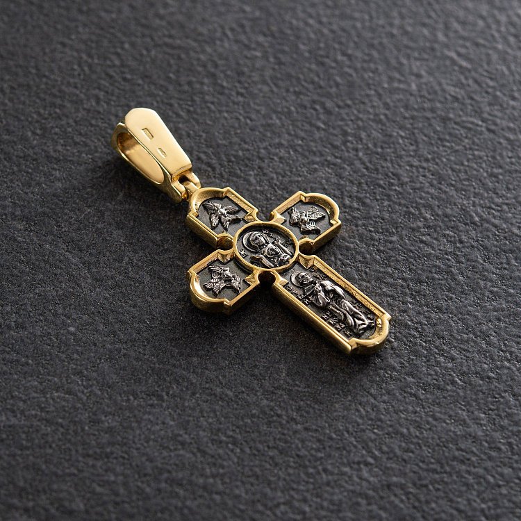 Серебряный крест "Распятие. Казанская икона Божией Матери. Николай Чудотворец" 132645 от ювелирного магазина Оникс - 2