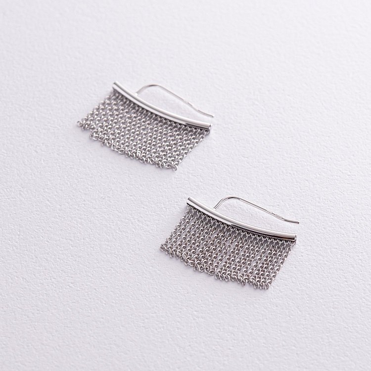 Сережки - клаймбери "Камілла" з ланцюжками (біле золото) с08183 від ювелірного магазину Онікс