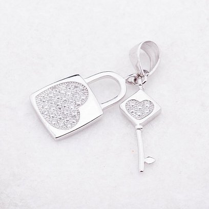 Серебряная подвеска "Ключик и замочек" с фианитами 132243 №4