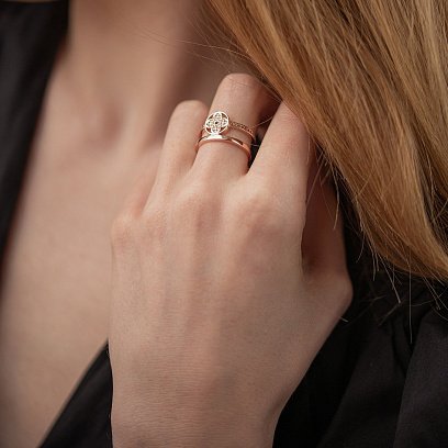 Каблучка "Конюшина" в червоному золоті (жовті фіаніти) к07436 №4