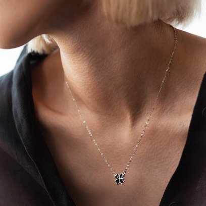 Серебряное колье "Клевер" (черная эмаль) 181209 №7