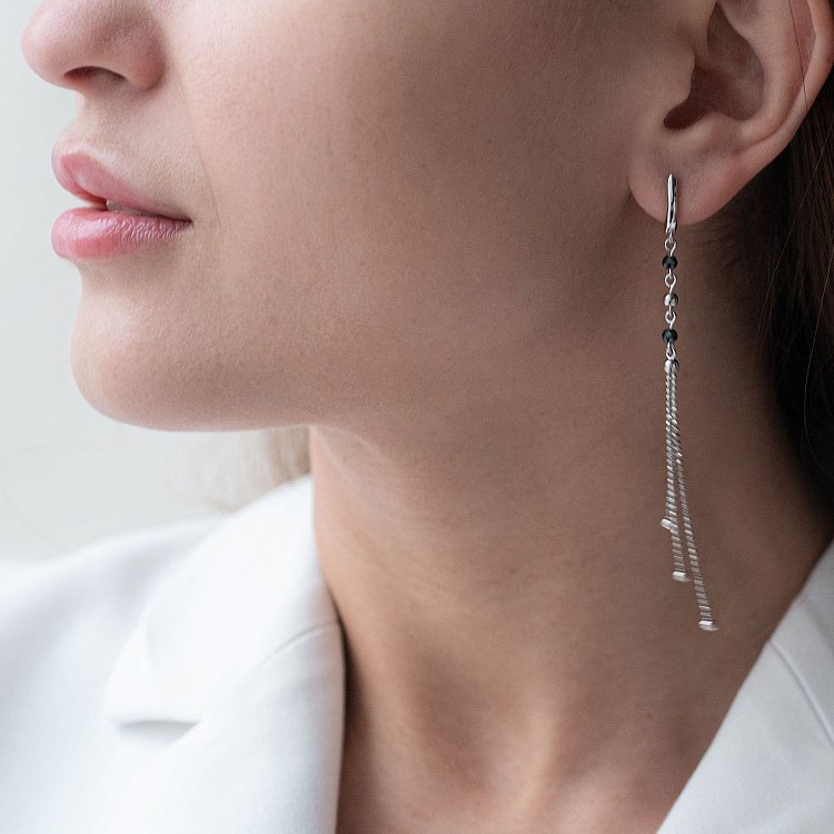 Золотые серьги "Шарики" с черными фианитами с07210 от ювелирного магазина Оникс - 4