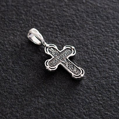 Срібний хрест "Розп'яття. Спаси і збережи" з чорнінням 132705 №4