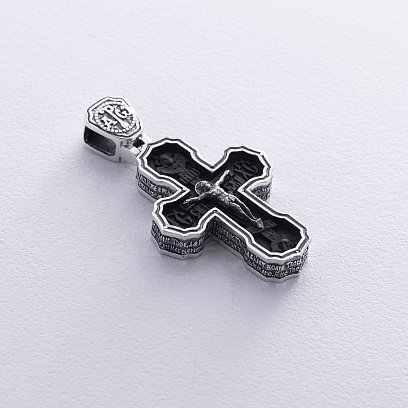 Мужской православный крест "Розп'яття. Спаси и Сохрани. Отче наш" (на укр. языке) из эбенового дерева и серебра mini 1170 №6