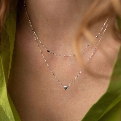 Двойное серебряное колье "Сердечко и шарики" 908-01239 №3