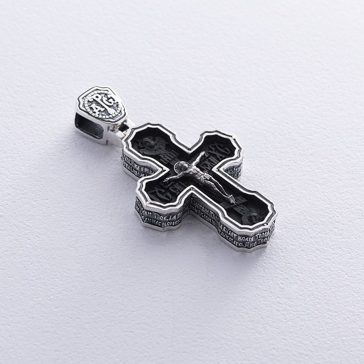 Мужской православный крест "Розп'яття. Спаси и Сохрани. Отче наш" (на укр. языке) из эбенового дерева и серебра mini 1170 от ювелирного магазина Оникс - 5