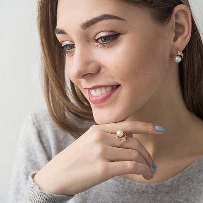 Золоті сережки з фіанітами і перлами с01636 №5