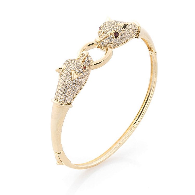 Золотий браслет "Дві пантери" (фіаніти) б03473 від ювелірного магазину Онікс