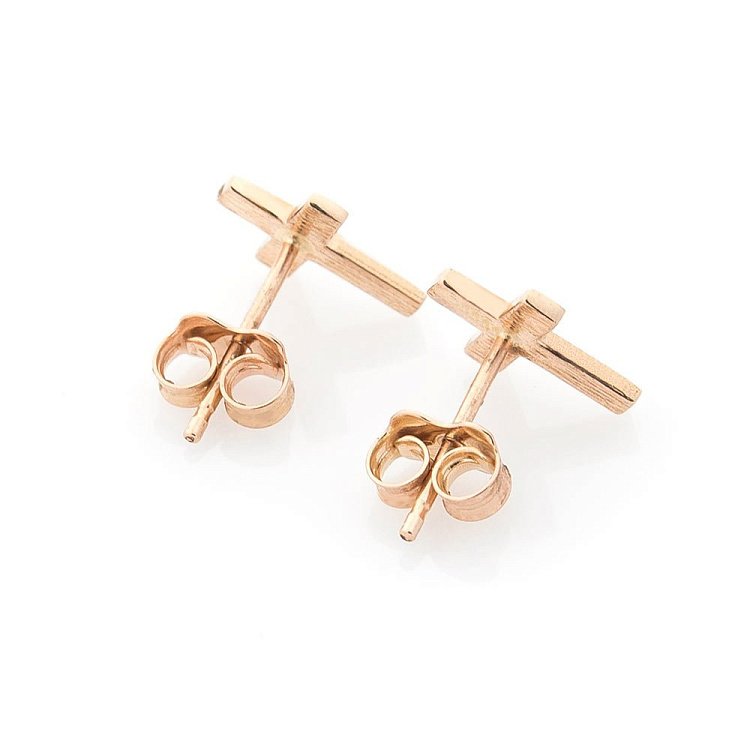 Золотые серьги-пусеты "Крестики" с05273 от ювелирного магазина Оникс - 1