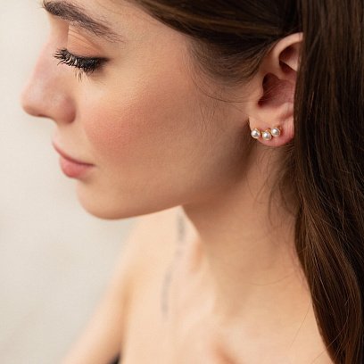 Сережки - пусети "Джейн" у жовтому золоті з перлами с08060 №4