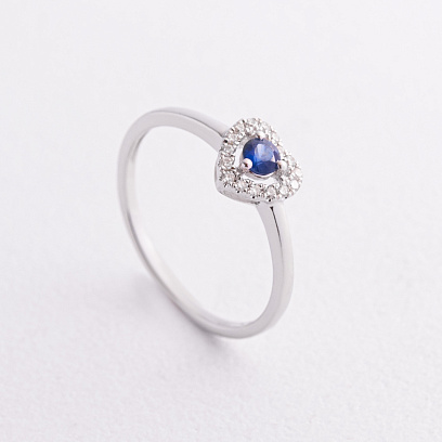 Золота каблучка "Сердечко" з діамантами і сапфіром кб0621ca