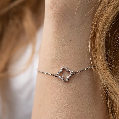 Серебряный браслет "Клевер" с фианитами OR008201 №2