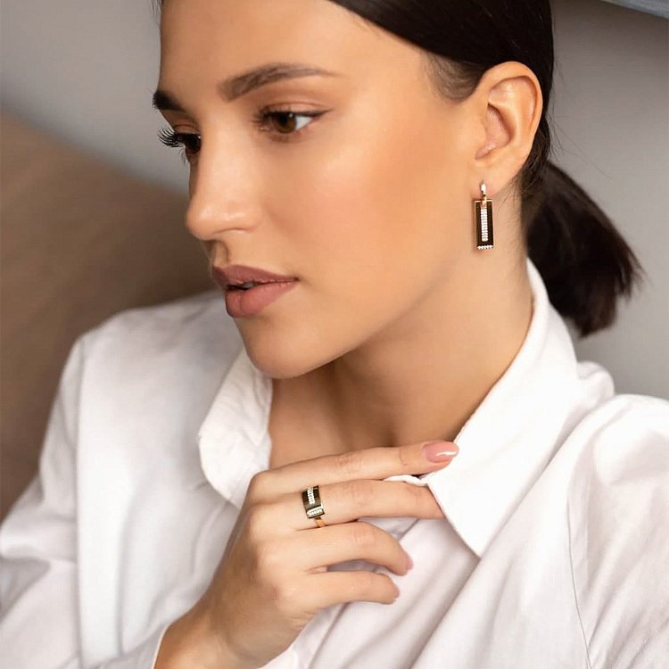 Серьги в желтом золоте с фианитами с07164 от ювелирного магазина Оникс - 2