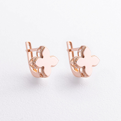 Серьги "Клевер" в красном золоте с09622