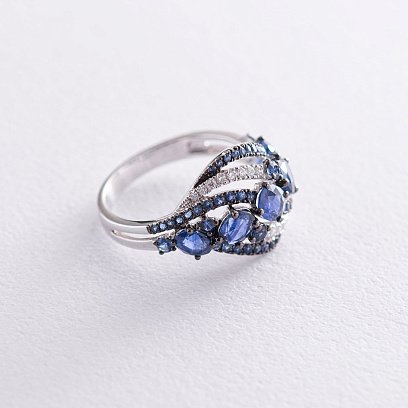 Золота каблучка з сапфірами і діамантами кб0091gm №4