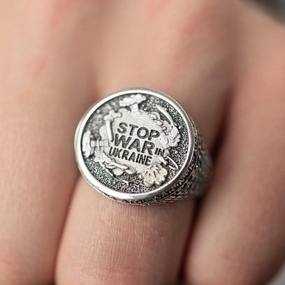 Чоловіча срібна печатка "Stop war in Ukraine" 112723 №8
