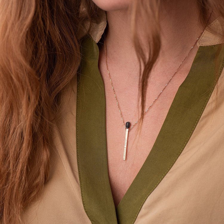 Золоте кольє "Сірник" (чорні фіаніти) кол01468 від ювелірного магазину Онікс - 1