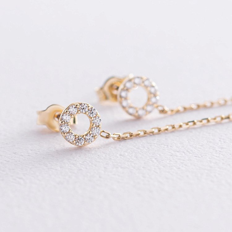 Серьги - пусеты "Кружочки" в желтом золоте (фианиты) с07232 от ювелирного магазина Оникс - 6