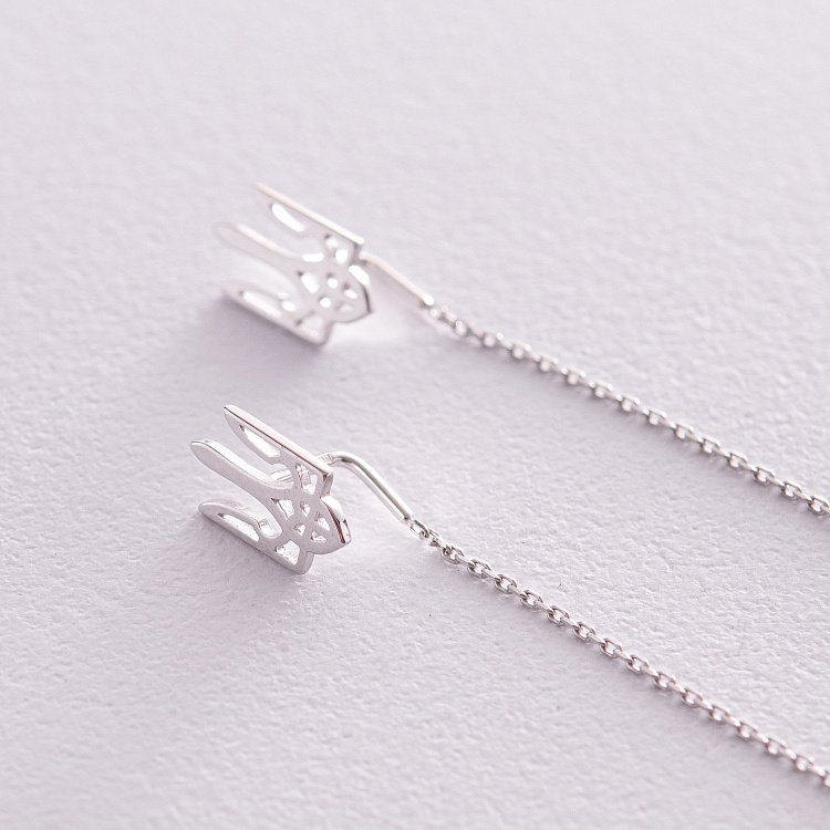 Серьги - протяжки "Герб Украины - Тризуб" (белое золото) с08094 от ювелирного магазина Оникс - 2