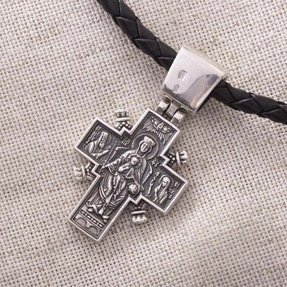 Серебряный православный крест "Иисус Христос "Царь царей." Икона Божией Матери "Державная" (чернение) 132487 №5