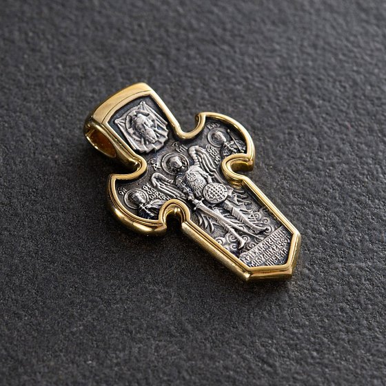 Срібний хрестик з позолотою "Розп'яття. Архангел Михаїл" 131746 №5