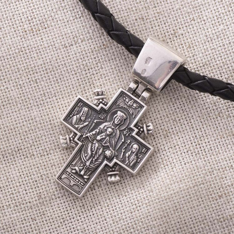 Серебряный православный крест "Иисус Христос "Царь царей." Икона Божией Матери "Державная" (чернение) 132487 от ювелирного магазина Оникс - 4