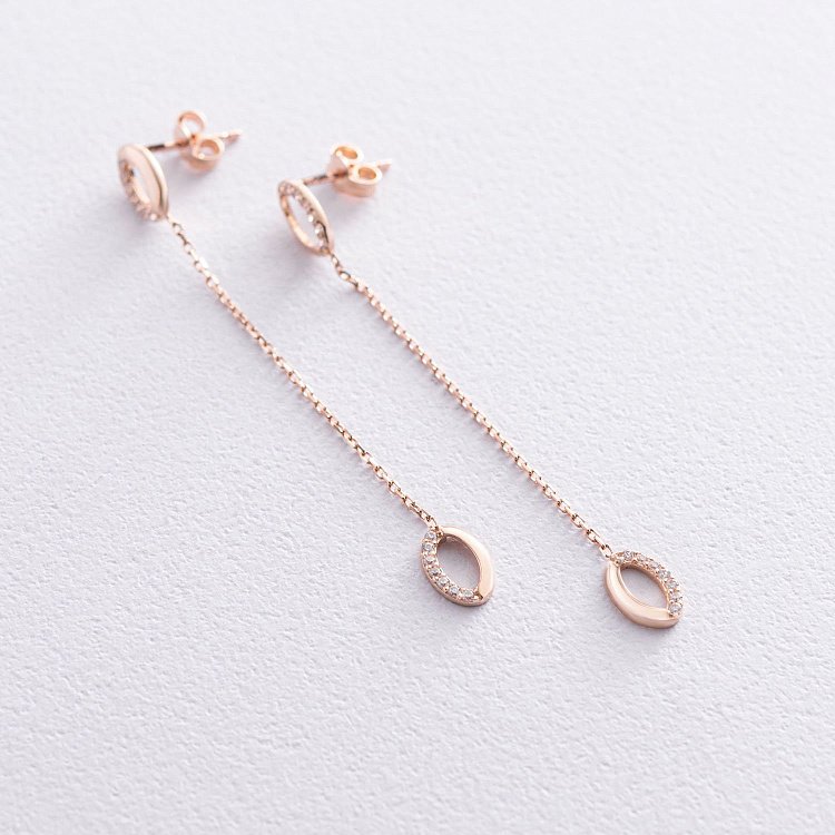 Золотые серьги на цепочке (фианиты) с07269 от ювелирного магазина Оникс - 1