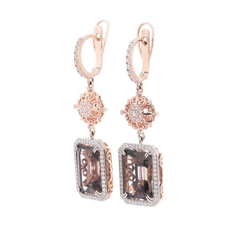 Золоті сережки з раухтопазом і фіанітами 14048502 від ювелірного магазину Онікс - 1